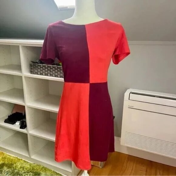 JB by Julie Brown NYC Colorblock Sheath Dress Petite Red-Orange/Plum - Picture 1 of 7